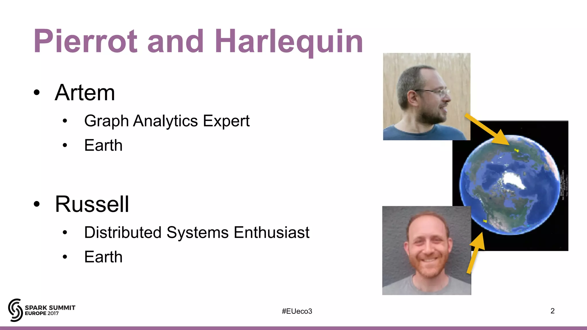 #EUeco3
Pierrot and Harlequin
• Artem
• Graph Analytics Expert
• Earth
• Russell
• Distributed Systems Enthusiast
• Earth
2
 