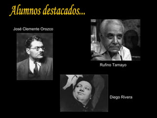 Alumnos destacados... Diego Rivera José Clemente Orozco Rufino Tamayo 