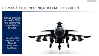 Company unclassified | Export controlled
Lennart Sindahl and Ulf Nilsson | © Saab
EXPANSÃO DA PRESENÇA GLOBAL DO GRIPEN
9
Nosso objetivo
é a venda de
300-450
aeronaves nos
próximos 20
anos
Alvo em
obtenção de 10-
15% do
mercado
disponível
 