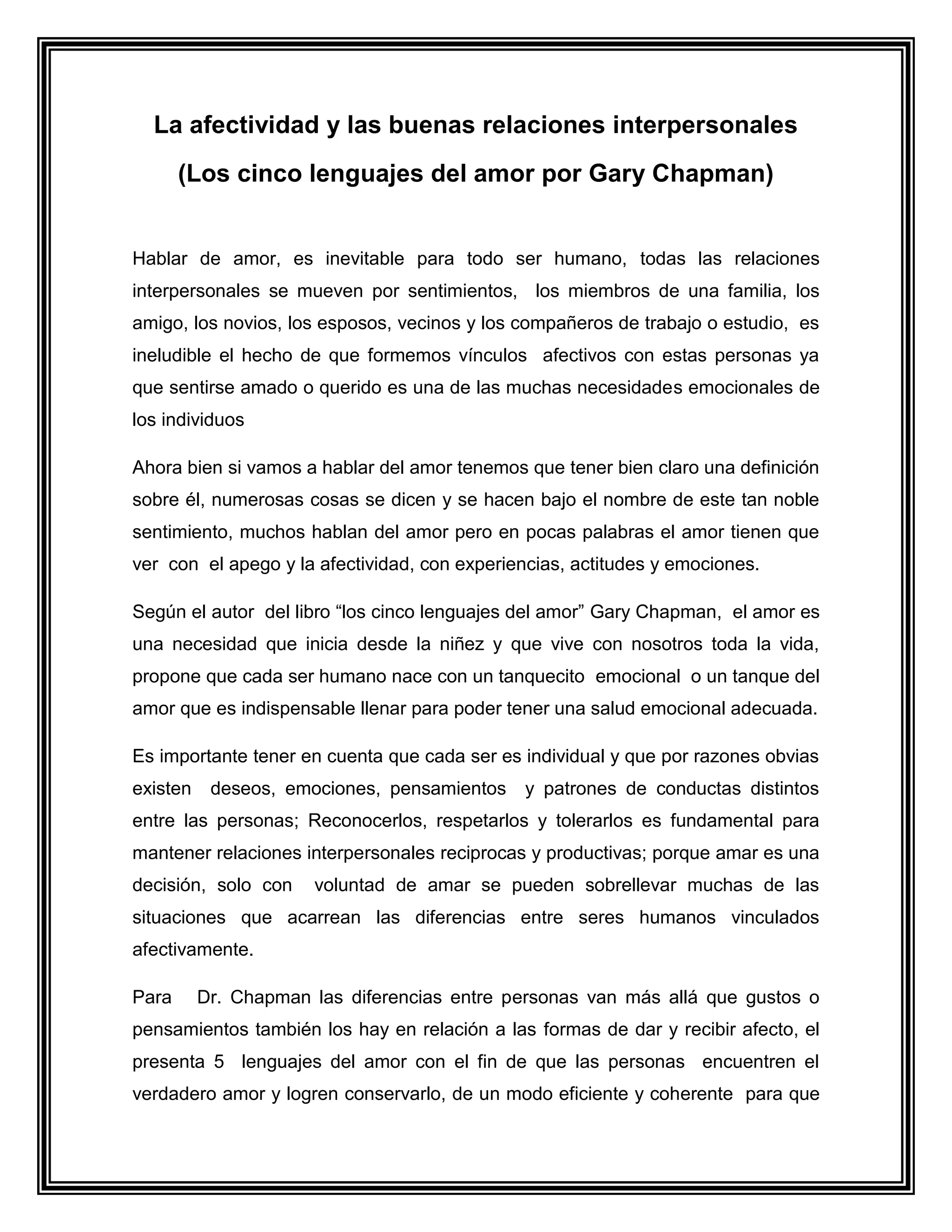 La afectividad y las buenas relaciones interpersonales | PDF