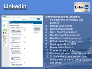 The 3 social networks most widely used19Linkedin                       Facebook                                         TwitterSAHAR CONSULTING