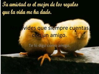 No olvides que siempre cuentas con un amigo. Te lo digo como amigo. 
