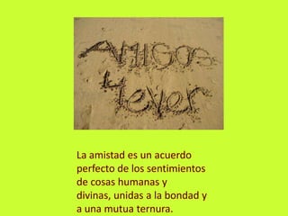 La amistad es un acuerdo perfecto de los sentimientos de cosas humanas y divinas, unidas a la bondad y a una mutua ternura.