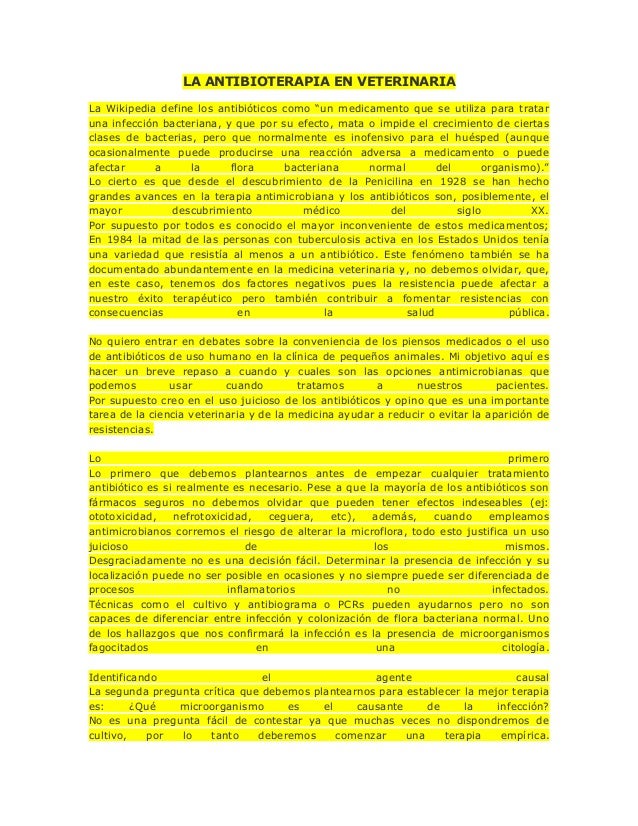 La antibioterapia en veterinaria La antibioterapia en veterinaria