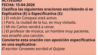 Comprendiendo la Aposición: Tipos y Ejercicios Prácticos en Español | PPTX