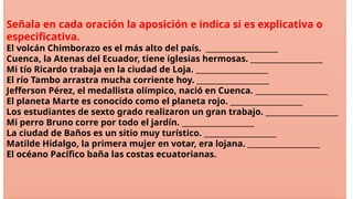 Comprendiendo la Aposición: Tipos y Ejercicios Prácticos en Español | PPTX