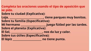 Comprendiendo la Aposición: Tipos y Ejercicios Prácticos en Español | PPTX