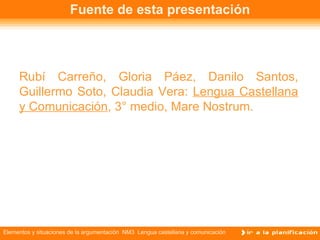 Fuente de esta presentación Rubí Carreño, Gloria Páez, Danilo Santos, Guillermo Soto, Claudia Vera:  Lengua Castellana y Comunicación , 3° medio, Mare Nostrum. 