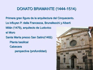 DONATO BRAMANTE (1444-1514) Primera gran figura de la arquitectura del Cinquecento. 