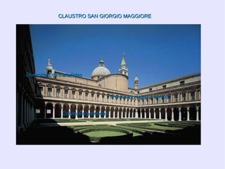 DONATO BRAMANTE Patio   del Belvedere  une los palacios del Vaticano: Rectángulo de 300 metros  Eje de simetría remata en un gran nicho Articulado en tres terrazas ascendentes Con escaleras, rampas y ninfeo Patio inferior: representaciones , torneos Restantes: Jardines Galerías de varios pisos, según las terrazas  Ordenadas por pilastras corintias de ritmo alterno: La  trovata rítmica 
