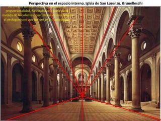 Perspectiva en el espacio interno. Iglsia de San Lorenzo. Brunelleschi
 