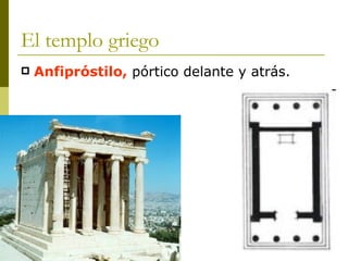 El templo griego Anfipróstilo,  pórtico delante y atrás. 