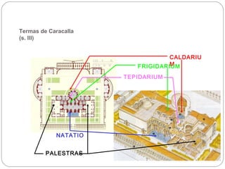 Termas de Caracalla
(s. III)


                                  CALDARIU
                                  M
                         FRIGIDARIUM
                      TEPIDARIUM




            NATATIO


         PALESTRAS
 