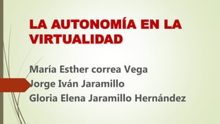 LA AUTONOMÍA EN LA
VIRTUALIDAD
María Esther correa Vega
Jorge Iván Jaramillo
Gloria Elena Jaramillo Hernández
 