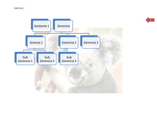CAPITULO I




                                                             5


                Asistente 1      Gerencia



             Grencia 1             Gerencia 2   Gerencia 3



      Sub              Sub            Sub
   Gerencia 1       Gerencia 2     Gerencia 3
 