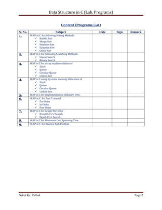 Data Structure in C (Lab Programs) | DOCX