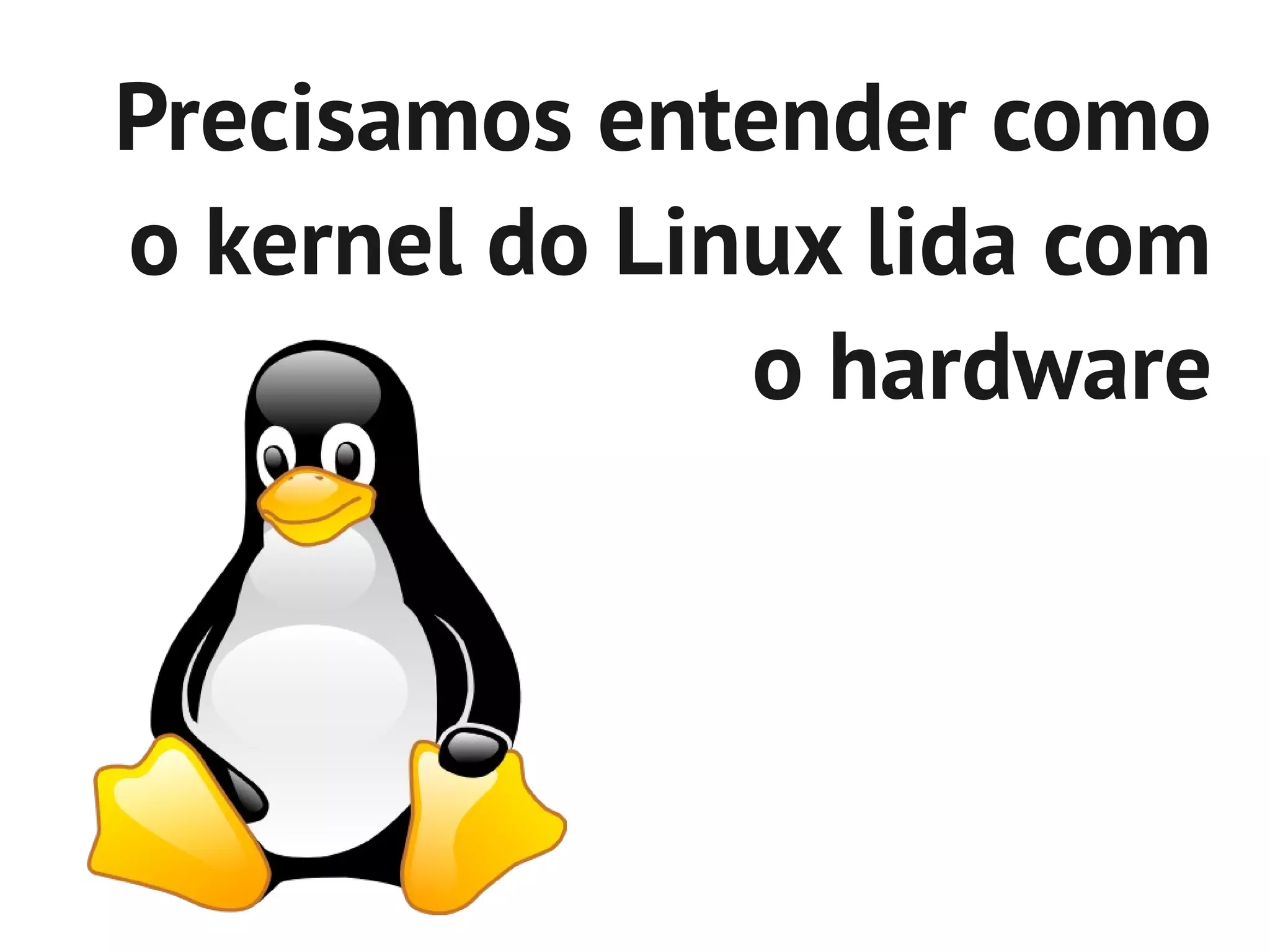 Precisamos entender como
o kernel do Linux lida com
               o hardware
 