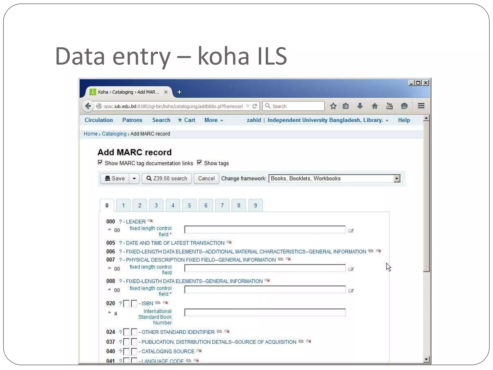 Data entry – koha ILS
 