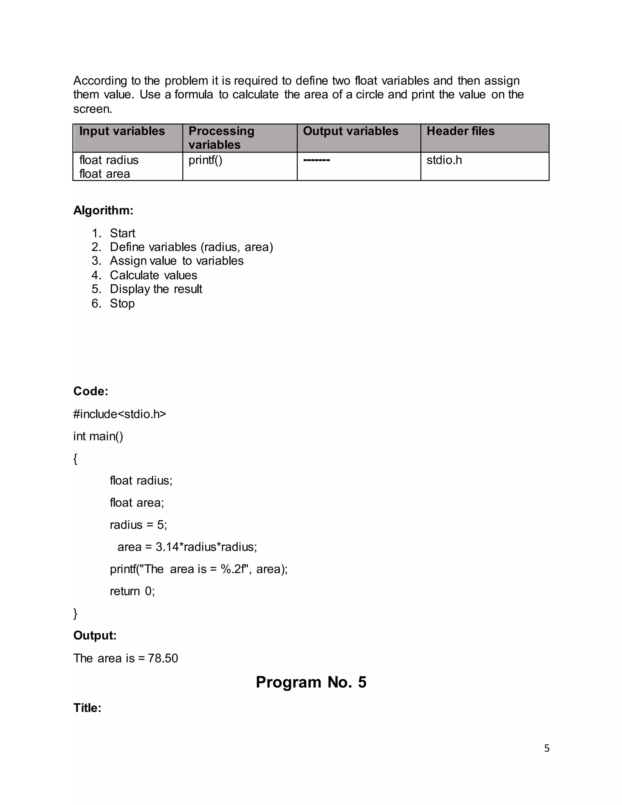 C programming Lab 1 | DOCX