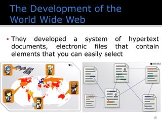 ▪ They developed a system of hypertext
documents, electronic files that contain
elements that you can easily select
15
 