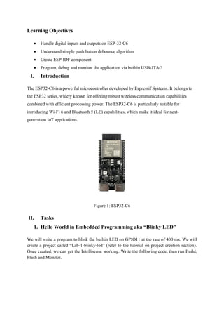 Comprehensive Lab on ESP32-C6 Microcontroller Basics and Applications | PDF