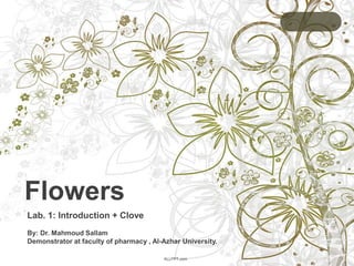 Lab. 1: Introduction + Clove
By: Dr. Mahmoud Sallam
Demonstrator at faculty of pharmacy , Al-Azhar University.
Flowers
ALLPPT.com
 