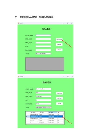 V. FUNCIONALIDAD – RESULTADOS
 