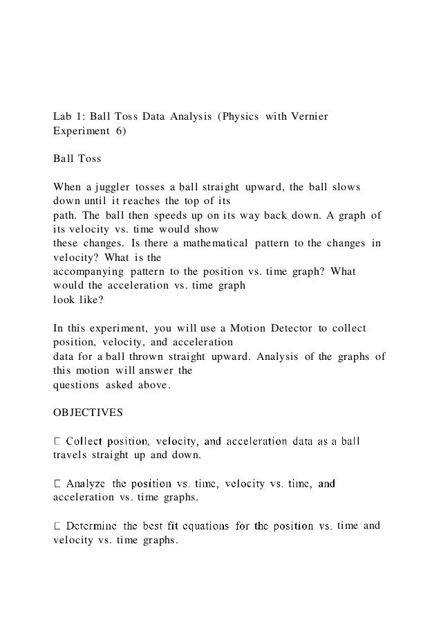 Lab 1 Ball Toss Data Analysis Physics With Vernier Experimen