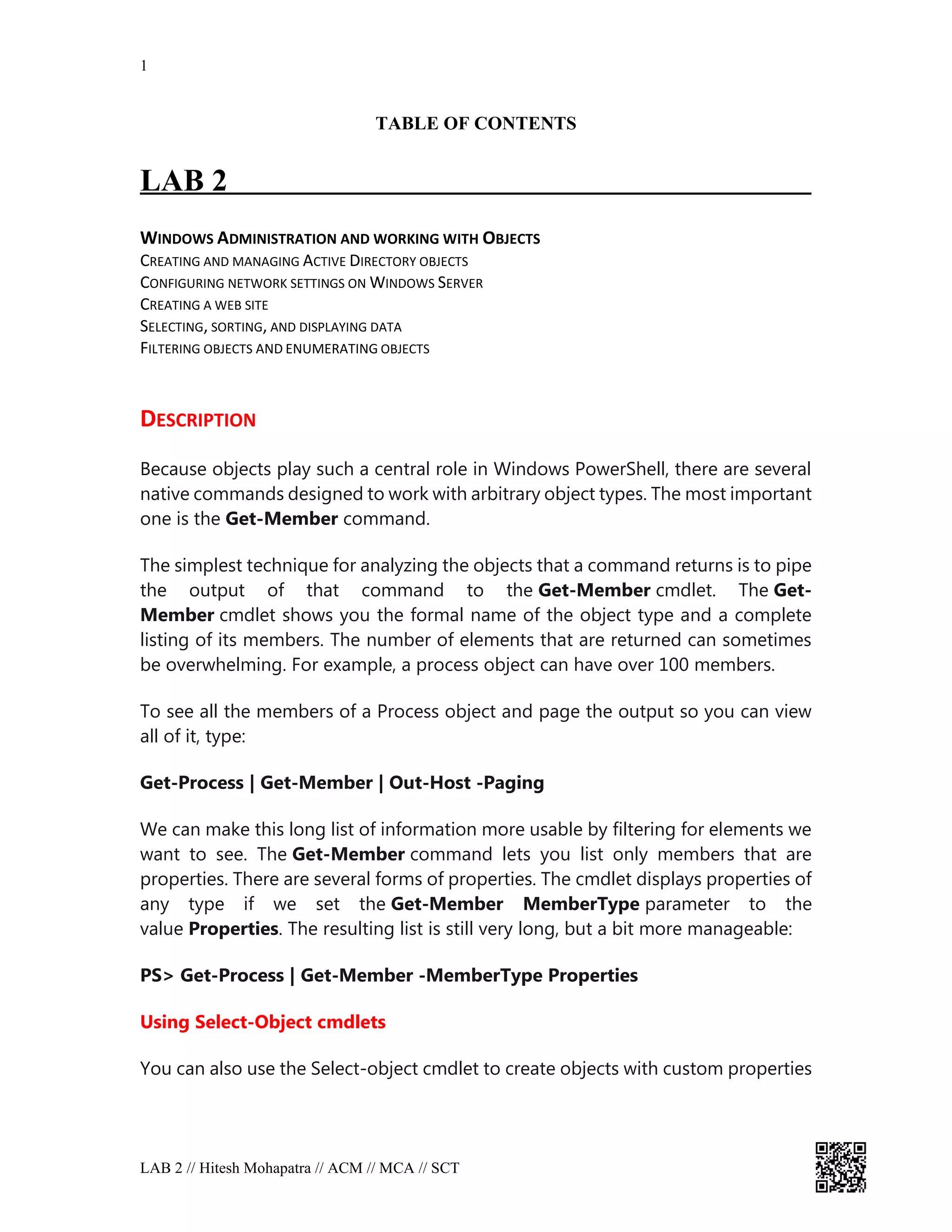 WINDOWS ADMINISTRATION AND WORKING WITH OBJECTS : PowerShell ISE | PDF image.