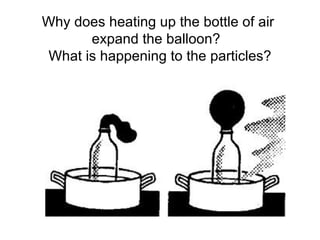 Why does heating up the bottle of air  expand the balloon?  What is happening to the particles? 