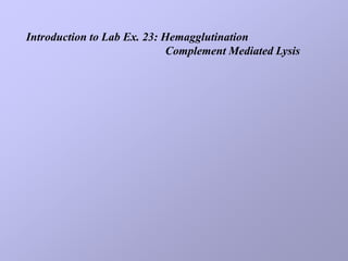 Introduction to Lab Ex. 23: Hemagglutination
Complement Mediated Lysis
 