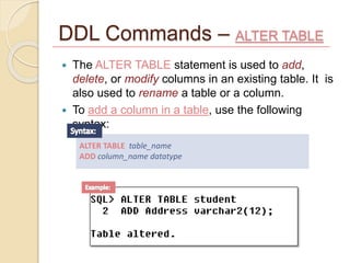Lab2 ddl commands | PPTX | Databases | Computer Software and Applications