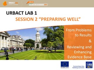 URBACT LAB 1
SESSION 2 “PREPARING WELL”
From Problems
to Results
&
Reviewing and
Enhancing
Evidence Base
 