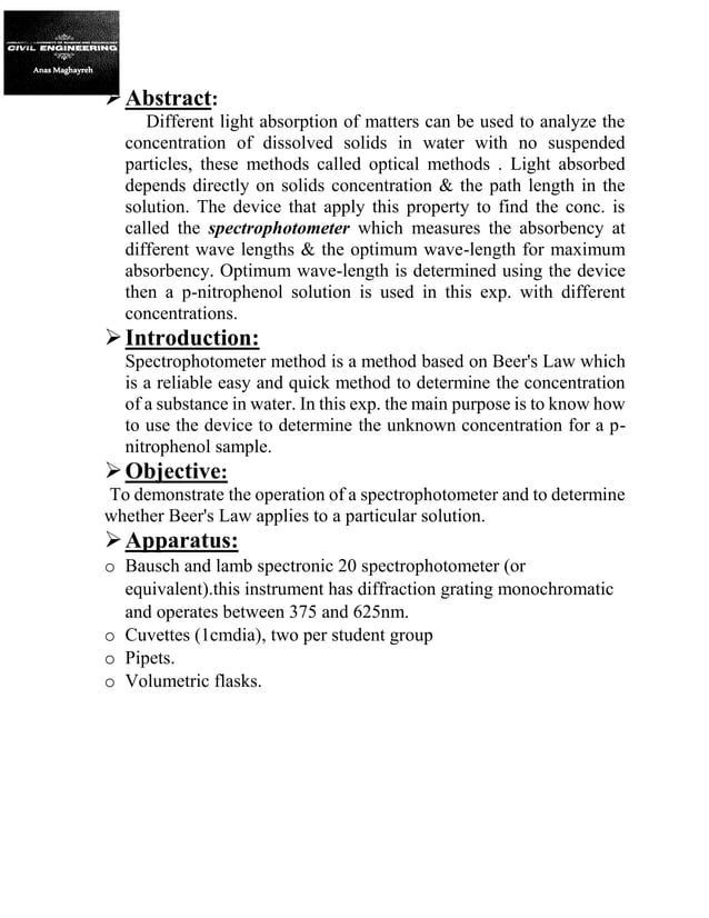 Lab 2 the spectrometer & beer`s law PDF