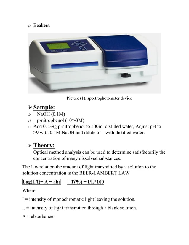Lab 2 the spectrometer & beer`s law PDF