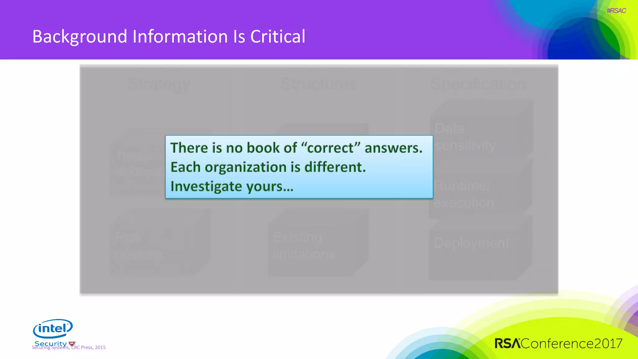 #RSAC
Securing Systems, CRC Press, 2015
Background Information Is Critical
 