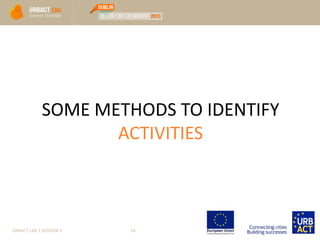 SOME METHODS TO IDENTIFY
ACTIVITIES
URBACT LAB 1 SESSION 3 14
 