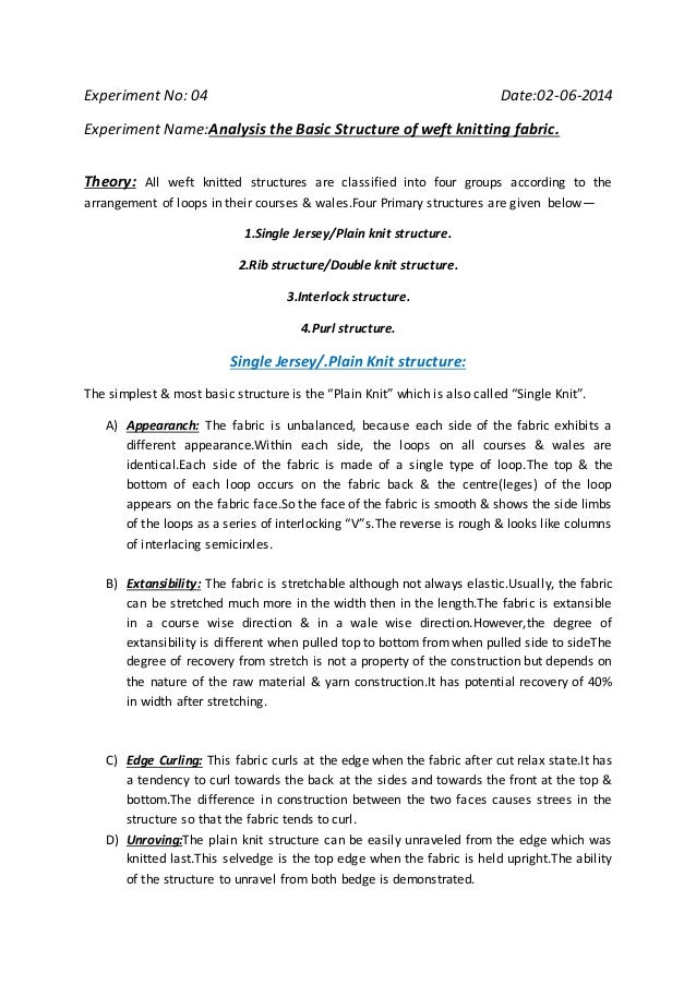 Analysis the Basic Structure of weft knitting fabric.