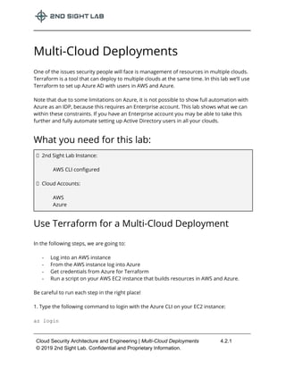 Lab 4.2 Multi-cloud Deployments - 2nd Sight Lab Cloud Security Class | PDF