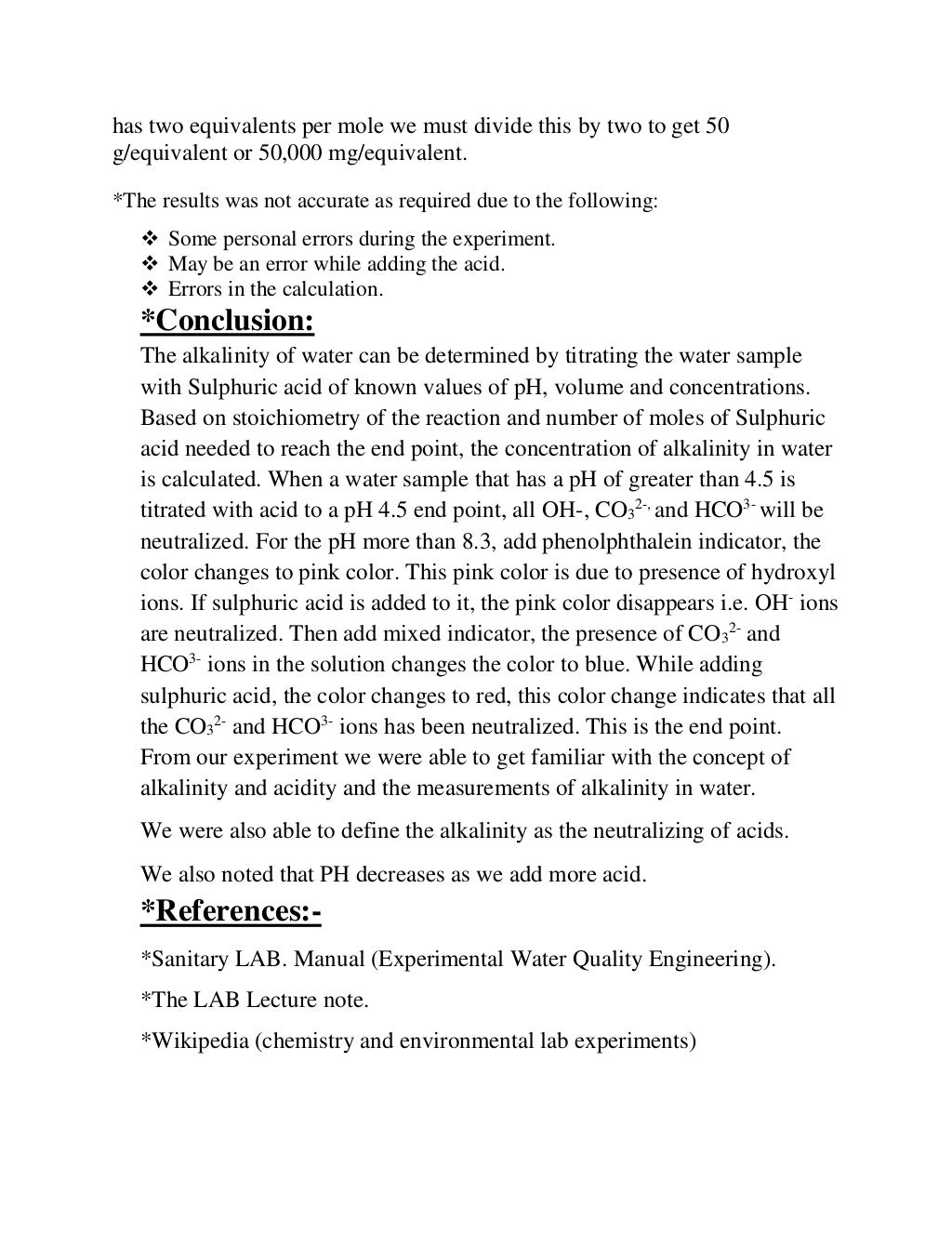 Lab 4 alkalinity acidity and determination of alkalinity in water