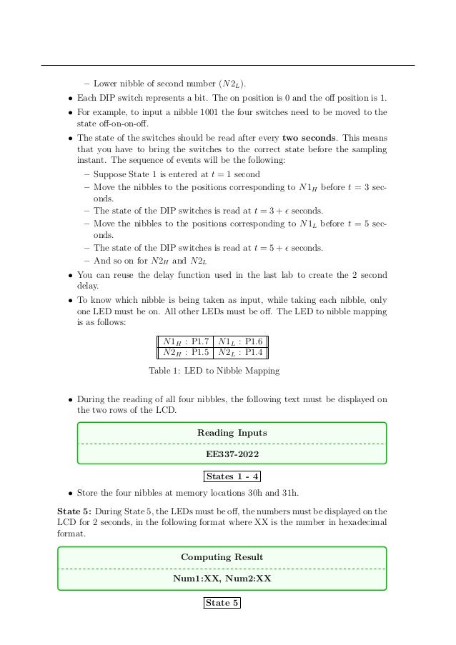 – Lower nibble of second number (N2L).
 Each DIP switch represents a bit. The on position is 0 and the off position is 1....
