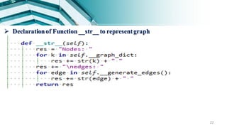 22
 Declarationof Function__str__ to representgraph
 