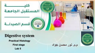 Digestive system
Practical Histology
First stage
Lab 5
‫م‬
.
‫م‬
.
‫جواد‬ ‫محسن‬ ‫نور‬
 