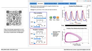 BIOL/ENVS 3003: ECOLOGY (Lab) Syed Mohammad Lokman (syed.lokman@auw.edu.bd)
https://exchange.iseesystems.com/
public/jondarkow/lotka-volterra-pred
ator-prey-model/index.html#page2
 