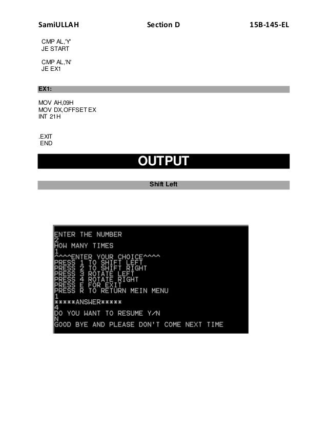 ROL ROR SHL SHR Assembly Language Programmin 8086