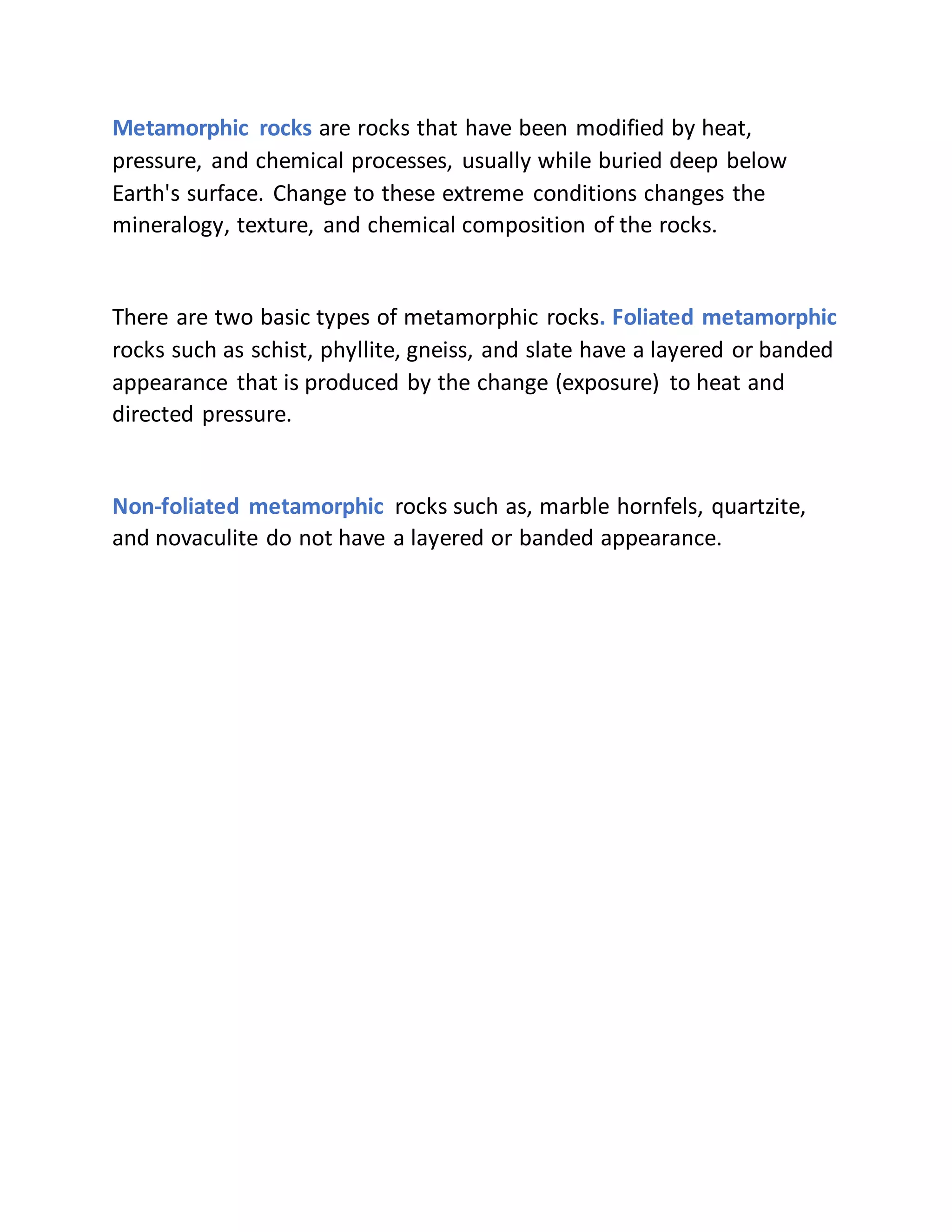 Physical Properties Of Different Types Of Metamorphic Rocks Geology