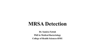 MRSA Detection
Dr. Samira Fattah
PhD in Medical Bacteriology
College of Health Sciences-HMU
 