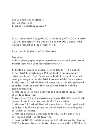 Labinglima Worksheet Lab 9 Chemical Reactions IIPre-lab Questions1. What is a limi.docx