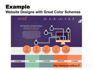 Example 
Website Designs with Great Color Schemes 
http://www.secretkey.it/ 
 