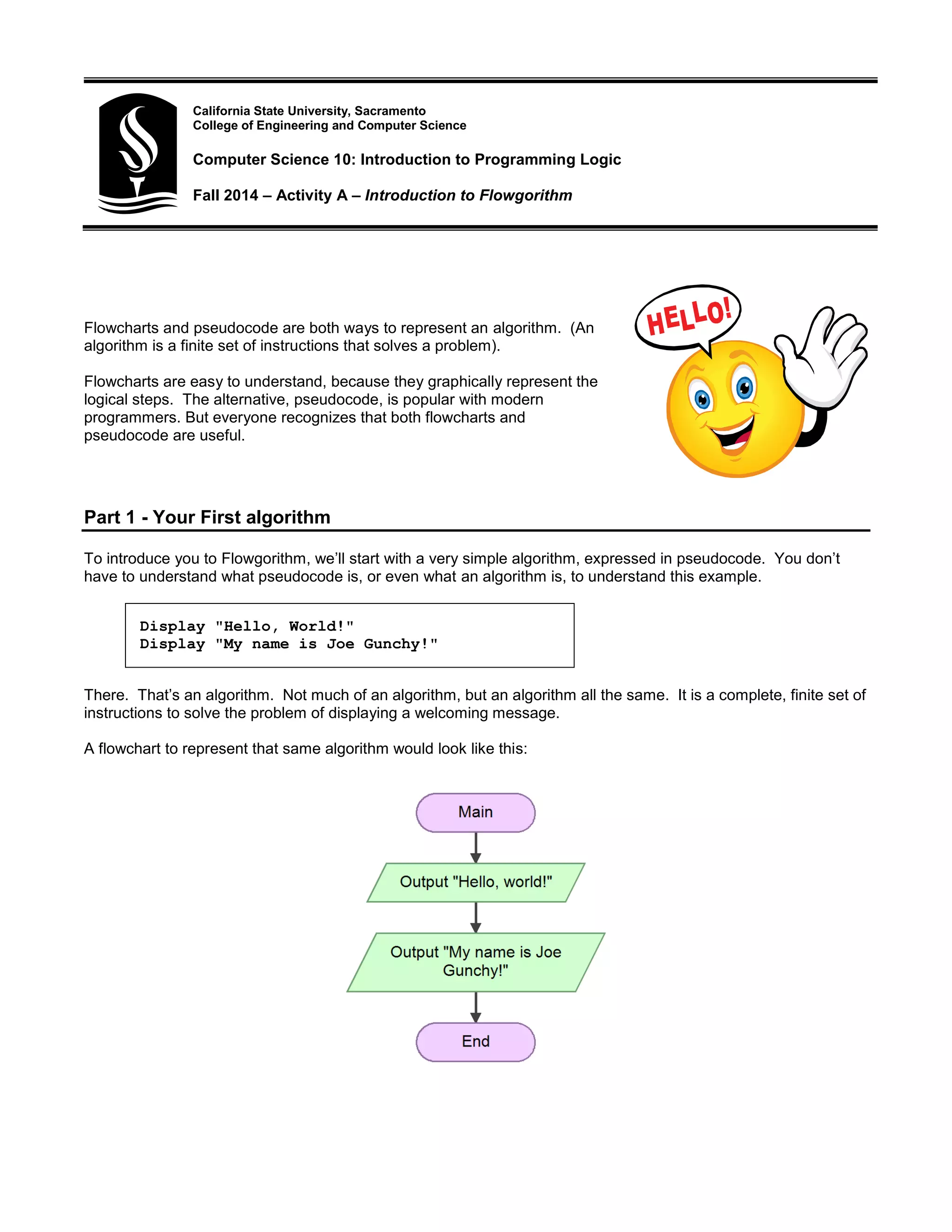 CSUS Introduction to Programming Logic Flowchart Activity | PDF